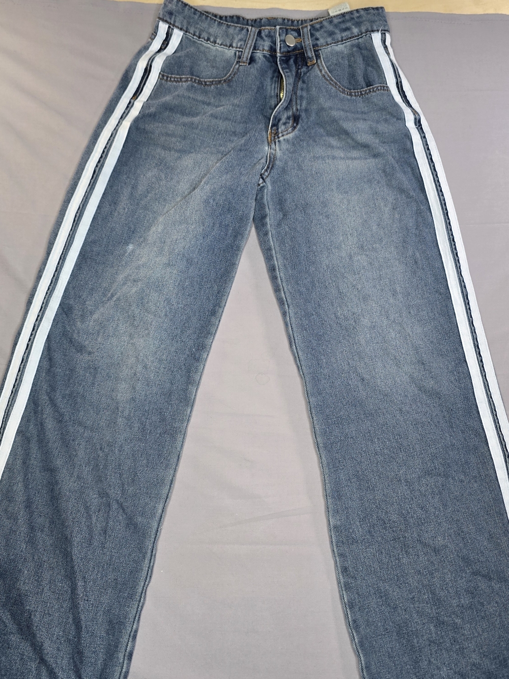 Women's Blue Jeans Size 26 XS Side Stripe Wide Leg Denim Lace Tie Detail Y2K
